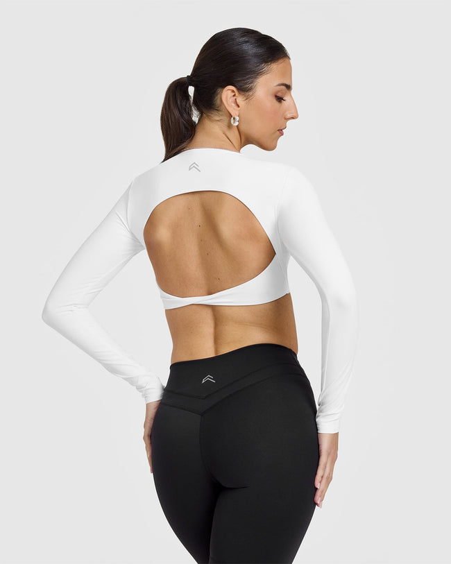 Unified Twist Front Long Sleeve Crop Top | White
