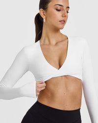 Unified Twist Front Long Sleeve Crop Top | White