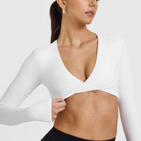 Unified Twist Front Long Sleeve Crop Top | White