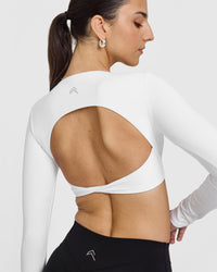 Unified Twist Front Long Sleeve Crop Top | White