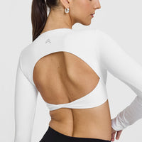 Unified Twist Front Long Sleeve Crop Top | White