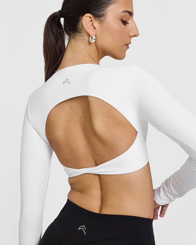 Unified Twist Front Long Sleeve Crop Top | White