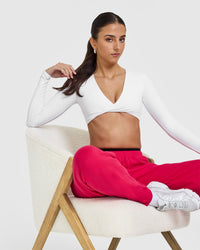 Unified Twist Front Long Sleeve Crop Top | White