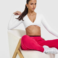 Unified Twist Front Long Sleeve Crop Top | White