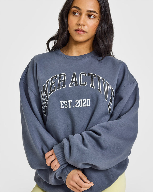 Foundations Oversized Sweatshirt With Large Printed Graphic | Granite Blue