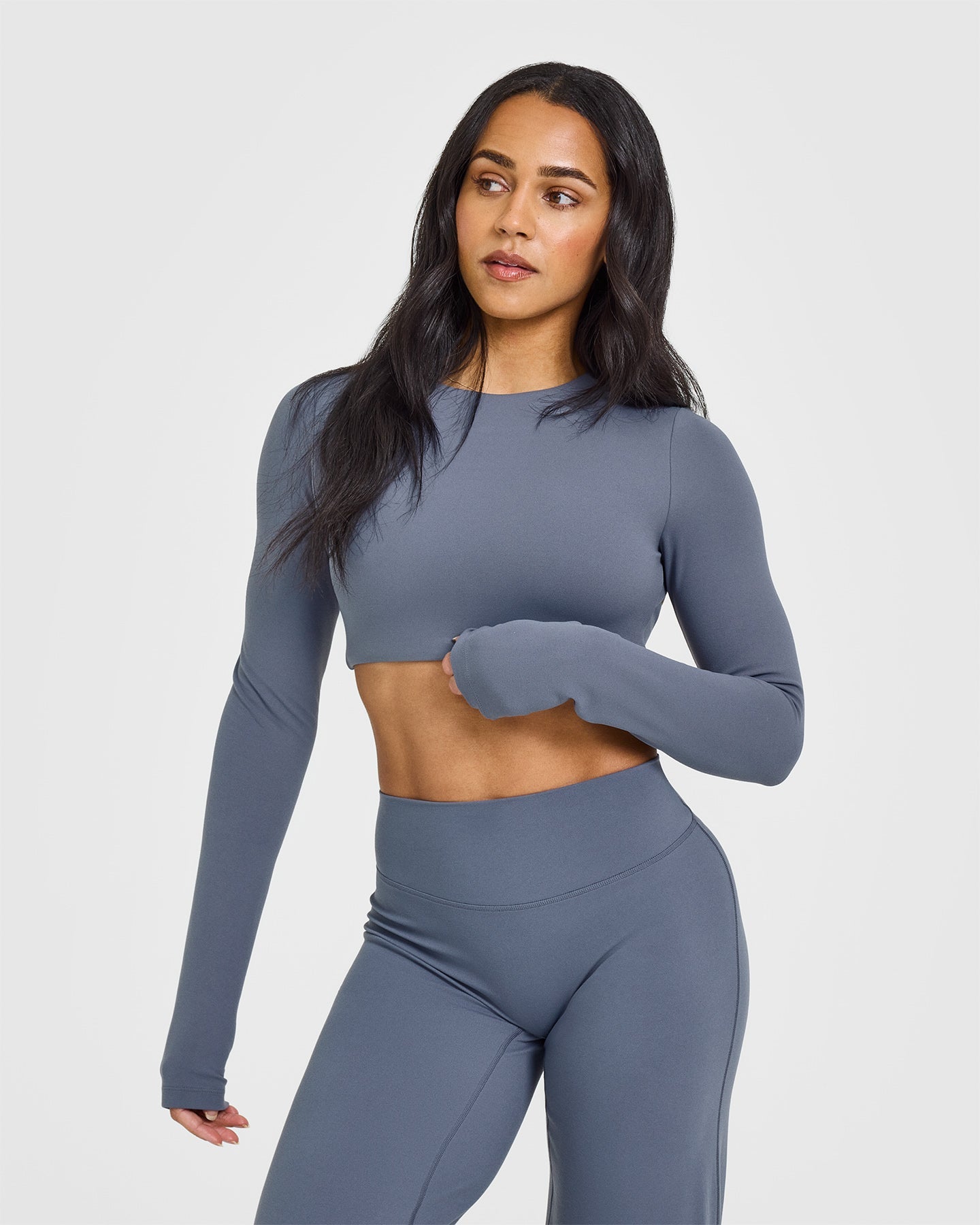 SoftMotion™ Long Sleeve Crop Top | Granite Blue