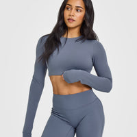 SoftMotion™ Long Sleeve Crop Top | Granite Blue