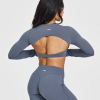 SoftMotion™ Long Sleeve Crop Top | Granite Blue