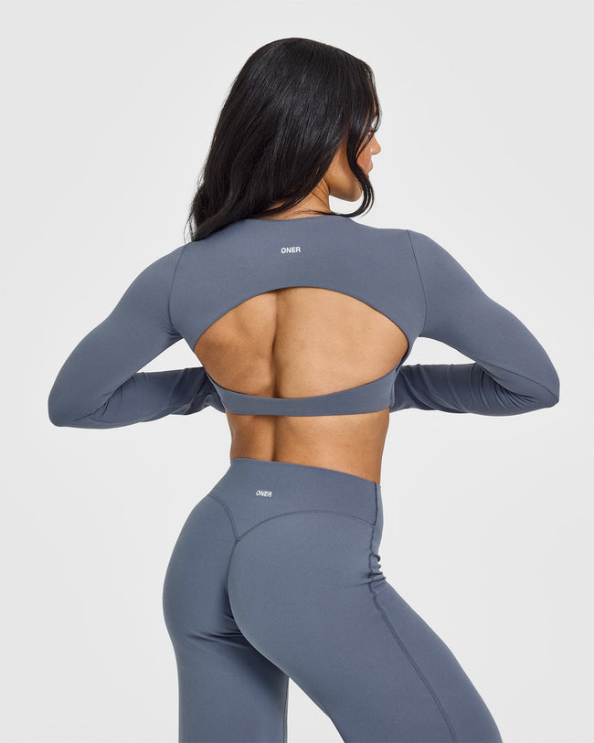 SoftMotion™ Long Sleeve Crop Top | Granite Blue