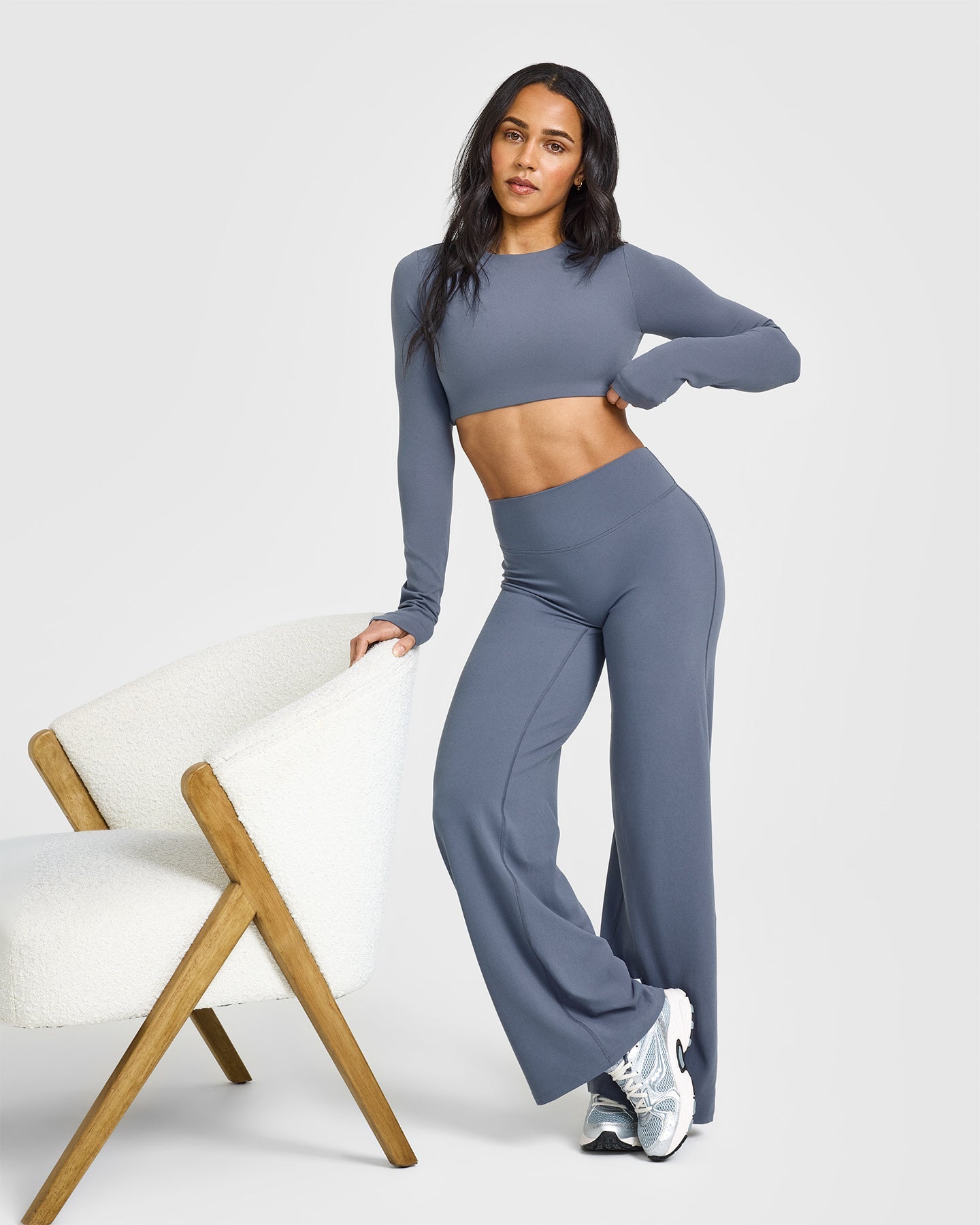SoftMotion™ Long Sleeve Crop Top | Granite Blue