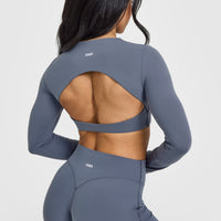 SoftMotion™ Long Sleeve Crop Top | Granite Blue