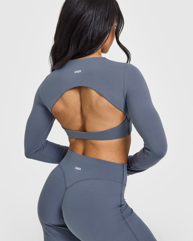 SoftMotion™ Long Sleeve Crop Top | Granite Blue