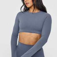 SoftMotion™ Long Sleeve Crop Top | Granite Blue