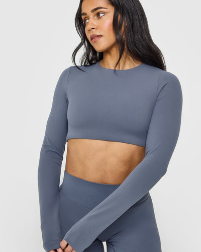 SoftMotion™ Long Sleeve Crop Top | Granite Blue