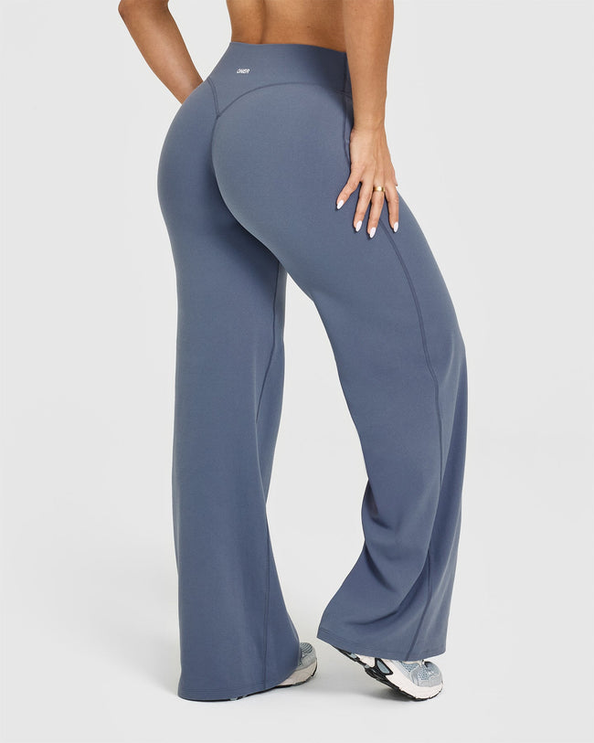 SoftMotion™ Straight Leg Bottoms with White Logo | Granite Blue