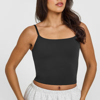 SoftMotion™ Strappy Mid Vest with Built in Bra Shelf | Soft Black