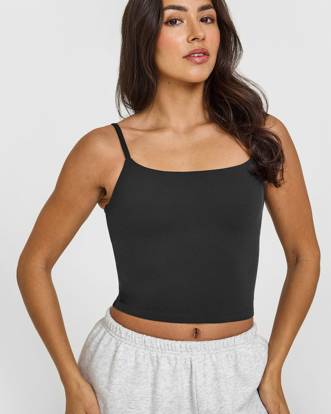 SoftMotion™ Strappy Mid Vest with Built in Bra Shelf | Soft Black
