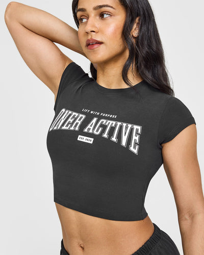 Cotton Baby T-Shirt with Athletic Graphic | Soft Black