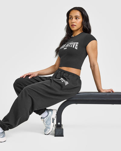 Cotton Baby T-Shirt with Athletic Graphic | Soft Black