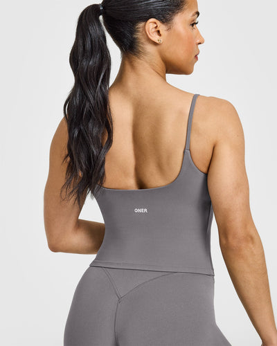 SoftMotion™ Strappy Mid Vest with Built in Bra Shelf | Ash Grey