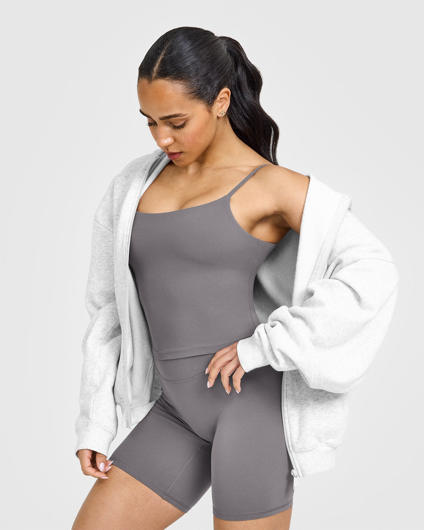 SoftMotion™ Strappy Mid Vest with Built in Bra Shelf | Ash Grey