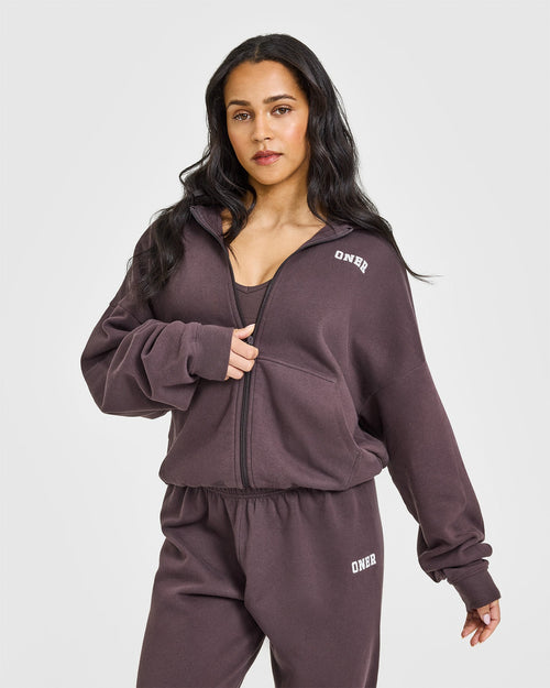Oner Modal Mid Weight Zip Through Hoodie | Umber Brown