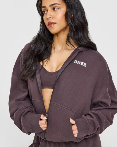 Mid Weight Zip Through Hoodie | Umber Brown