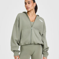 Mid Weight Zip Through Hoodie | Soft Sage Green
