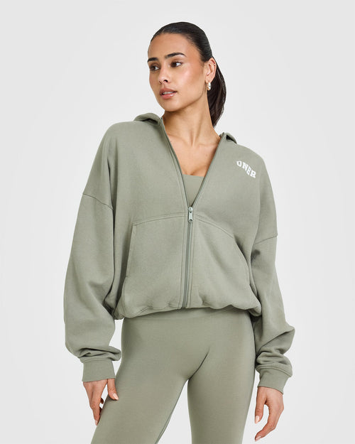 Oner Modal Mid Weight Zip Through Hoodie | Soft Sage Green