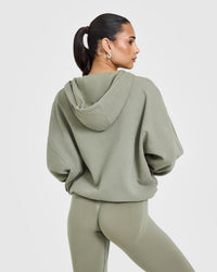 Mid Weight Zip Through Hoodie | Soft Sage Green