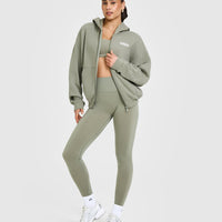 Mid Weight Zip Through Hoodie | Soft Sage Green