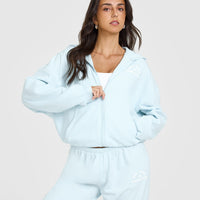 Lightweight Zip Through Hoodie with Graphic | Cloud Blue