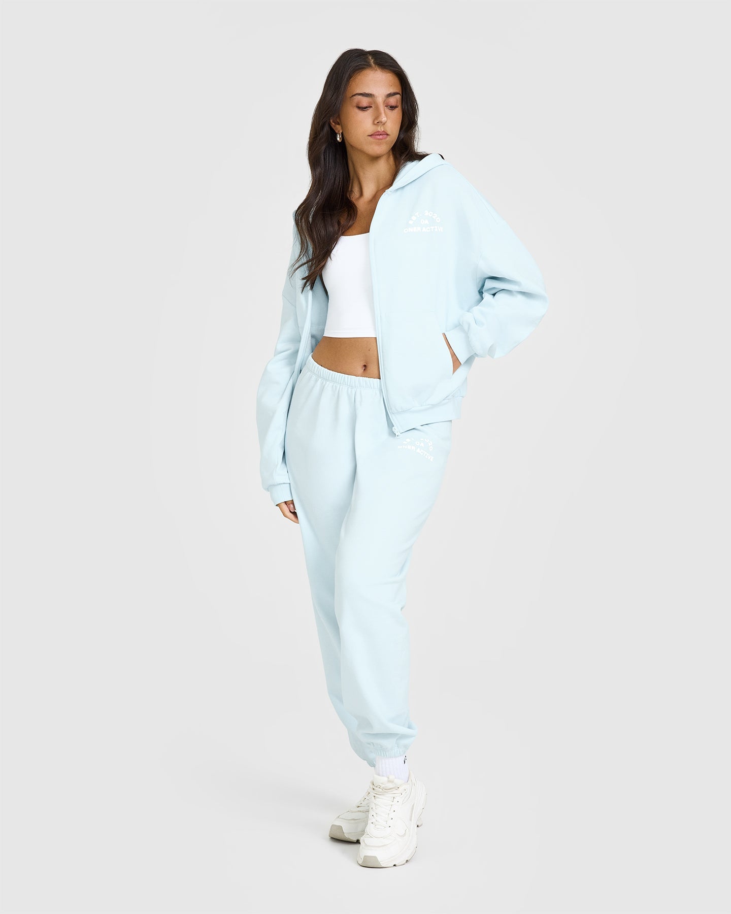 Lightweight Zip Through Hoodie with Graphic | Cloud Blue