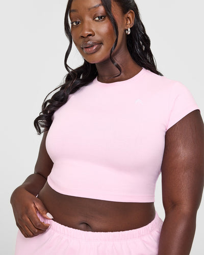 Cotton Icon Baby T-Shirt with White Logo | Chalk Pink