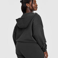 Lightweight Zip Through Hoodie With Athletic Graphic | Soft Black