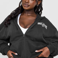 Lightweight Zip Through Hoodie With Athletic Graphic | Soft Black