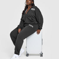 Lightweight Zip Through Hoodie With Athletic Graphic | Soft Black