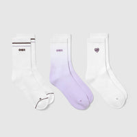 Oner Heart Crew Socks 3 Pack | White/Lavender