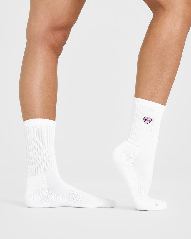Oner Heart Crew Socks 3 Pack | White/Lavender