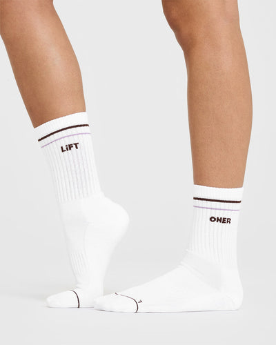 Oner Heart Crew Socks 3 Pack | White/Lavender