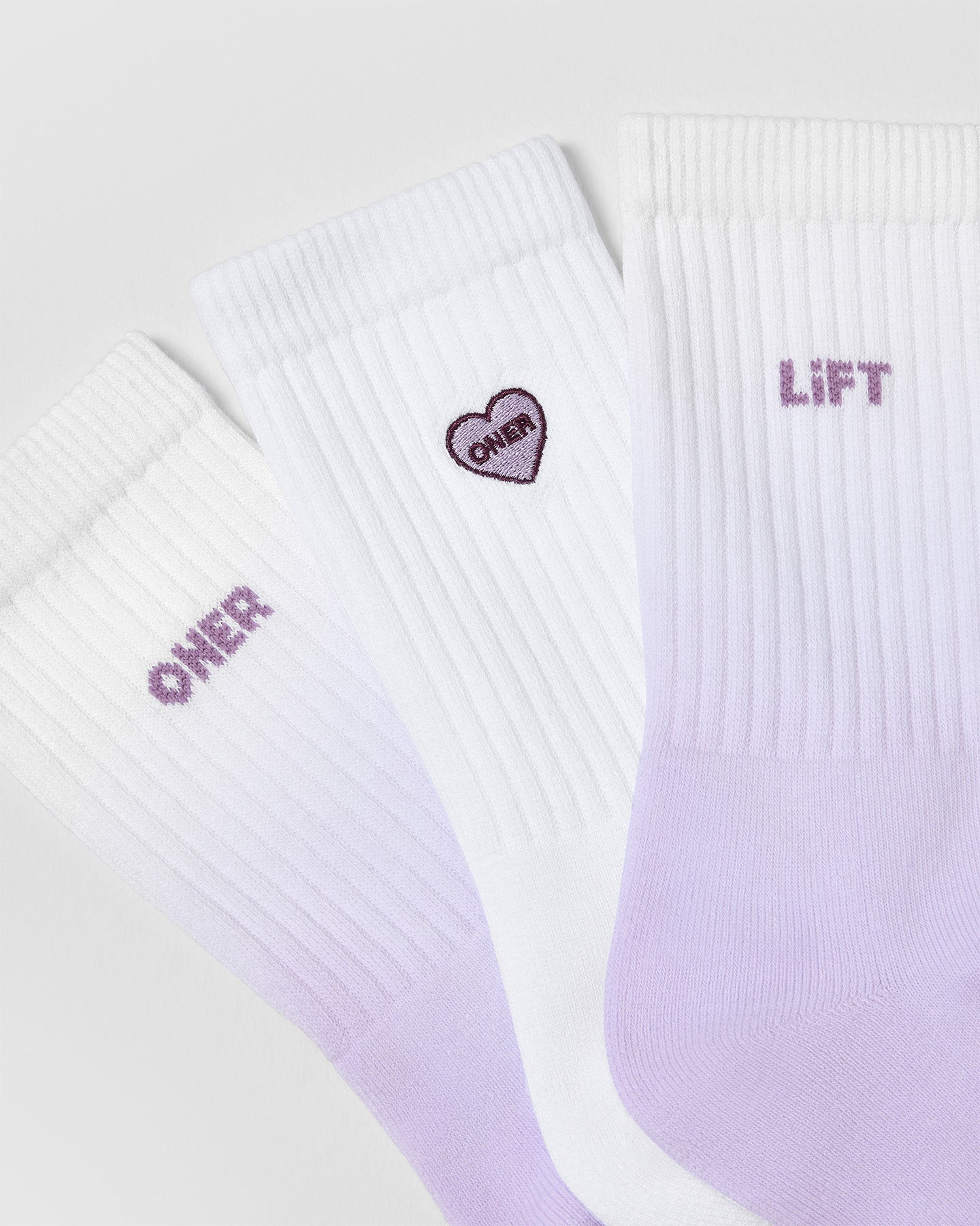 Oner Heart Crew Socks 3 Pack | White/Lavender