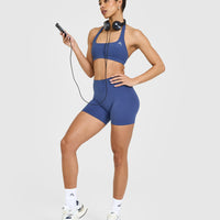 EasyLift™ Halter Bralette with White Logo | Shadow Blue