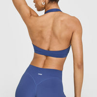 EasyLift™ Halter Bralette with White Logo | Shadow Blue
