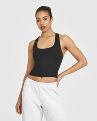 Mellowâ„¢ Rib Square Neck Mid Vest with Built in Bra Shelf | Soft Black