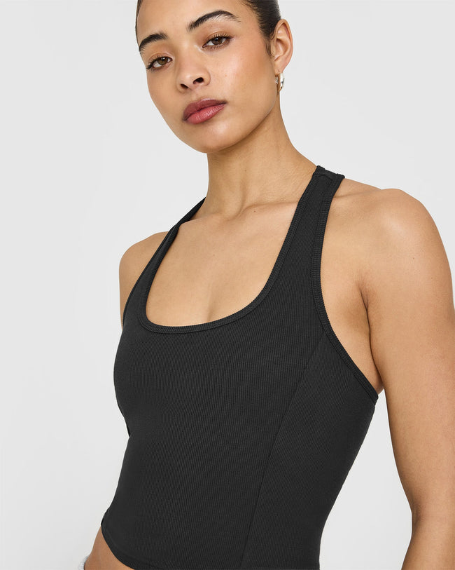 Mellowâ„¢ Rib Square Neck Mid Vest with Built in Bra Shelf | Soft Black