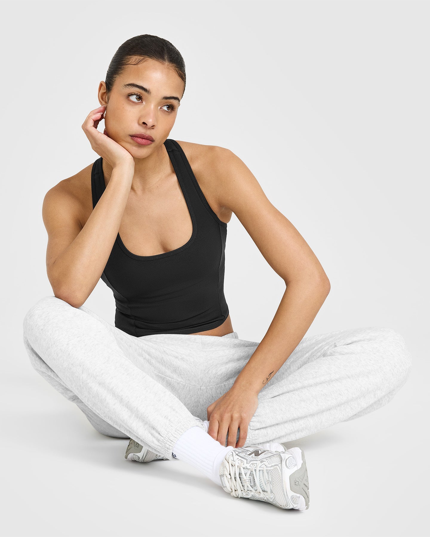 Mellowâ„¢ Rib Square Neck Mid Vest with Built in Bra Shelf | Soft Black