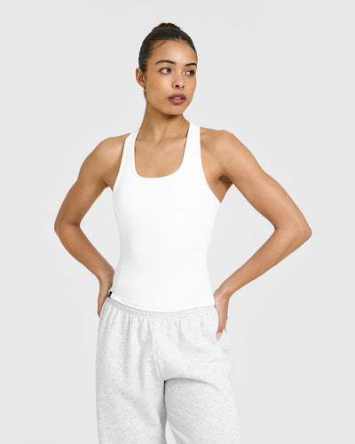 Mellowâ„¢ Rib Scoop Neck Vest with Built in Bra Shelf | White