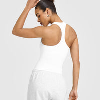 Mellowâ„¢ Rib Scoop Neck Vest with Built in Bra Shelf | White
