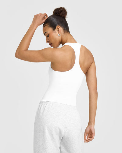 Mellowâ„¢ Rib Scoop Neck Vest with Built in Bra Shelf | White