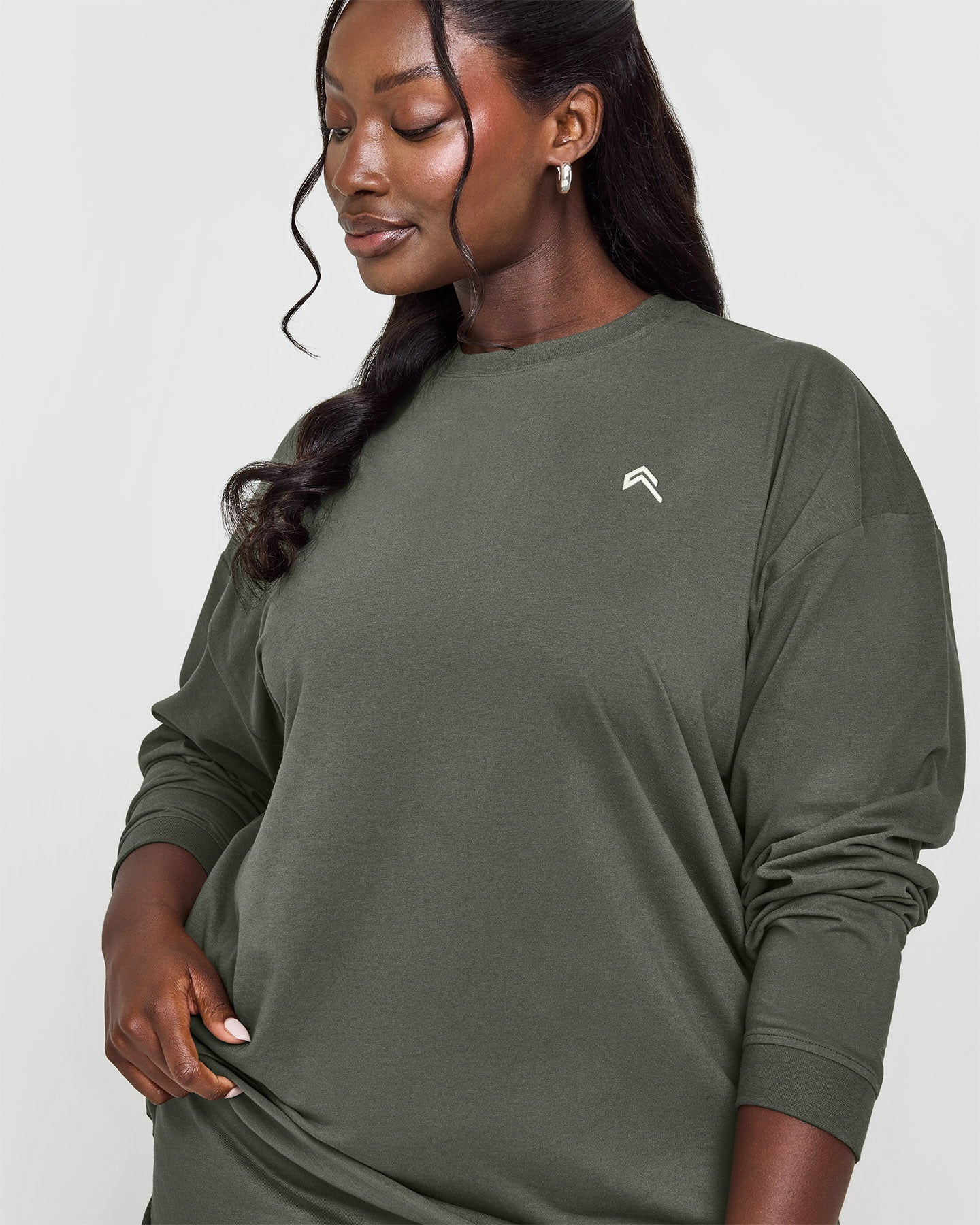 Classic Oversized Lightweight Long Sleeve Top | Dark Khaki